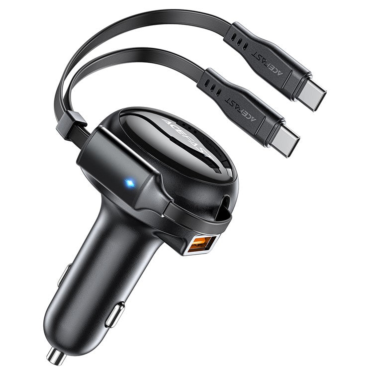ACEFAST B13 53W USB Car Charger Adapter with 2 Type-C Retractable Charging Cable