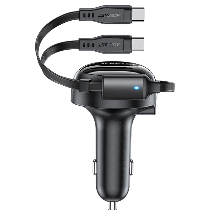 ACEFAST B13 53W USB Car Charger Adapter with 2 Type-C Retractable Charging Cable
