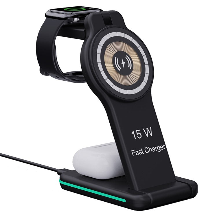 H60 Foldable Night Light Magnetic Wireless Charger for iPhone 12-15 Series  /  iWatch  /  AirPods Charging Stand