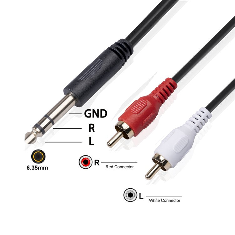 1.5m 6.35mm Male to Dual RCA Male Audio Cable HiFi Stereo Aux Adapter Splitter Cable Cord for Mixer