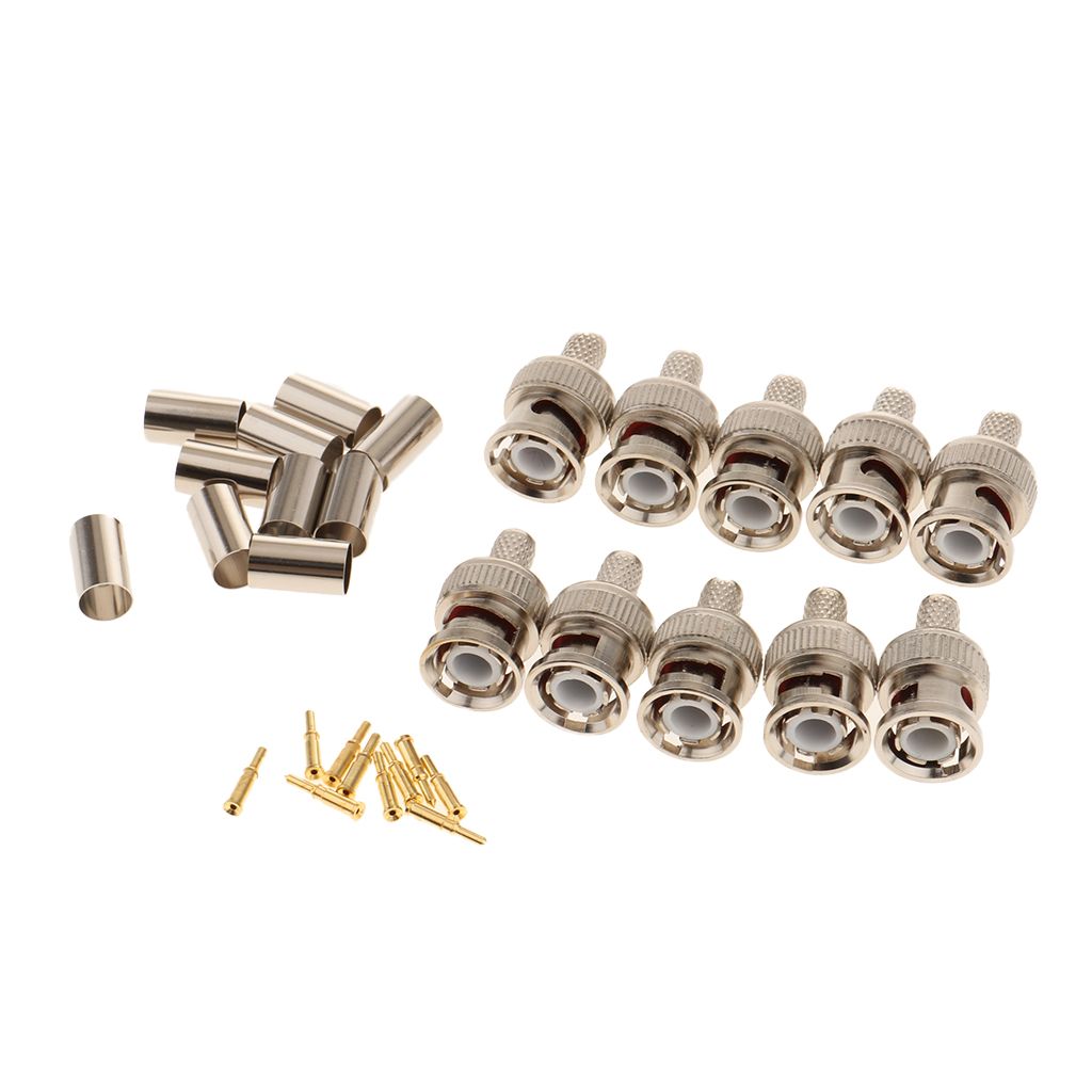 10 Pieces Professional BNC Male Crimp-On Connector BNC Plug Crimp Adapter
