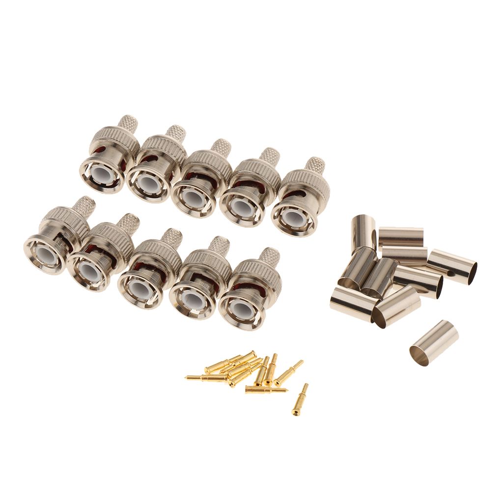 10 Pieces Professional BNC Male Crimp-On Connector BNC Plug Crimp Adapter