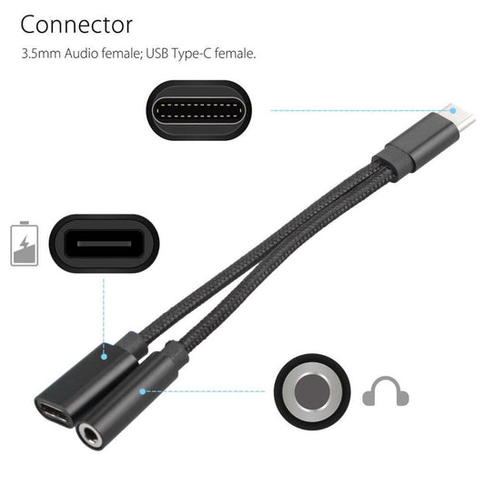 Type C To 3.5mm  And Charger 2 In1 Headphone Audio Jack USB C Cable Adapter