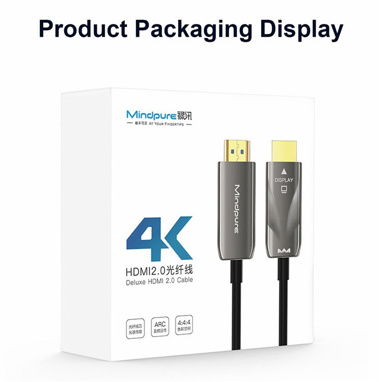 MINDPURE HD006 15m HDMI 2.0 Fiber Optic Cable 4K 60Hz HD Video 100m Transmission Connection Cable - Grey