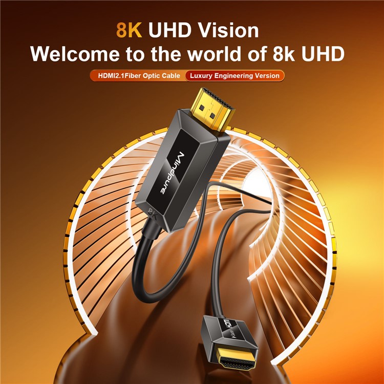 MINDPURE HD010 10m Fiber Optic HDMI 2.1 Male to Male Cable Support 8K  /  60Hz 4K  /  144Hz for Laptop PC Monitor