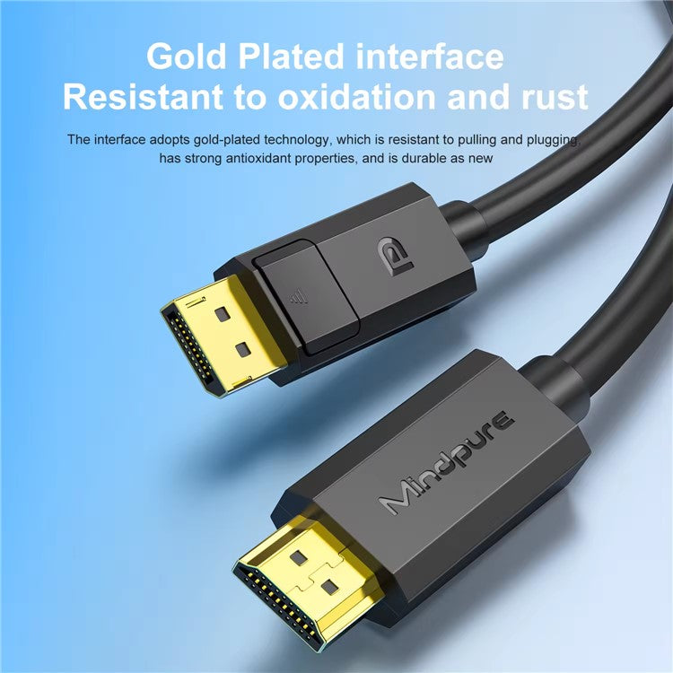 MINDPURE AD029 1.5m DP to HDMI 1.4 Cord 4K / 30Hz Gold Plated Male to Male PVC Cable