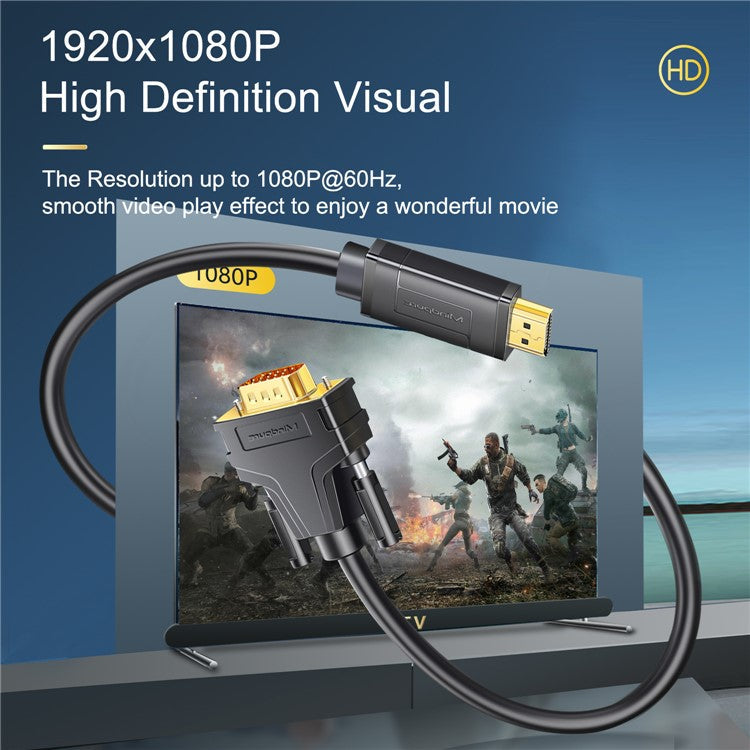 MINDPURE AD037 2m HDMI to VGA Cable 1080P 60Hz HD-Compatible Cord for TV / Monitor / Projector