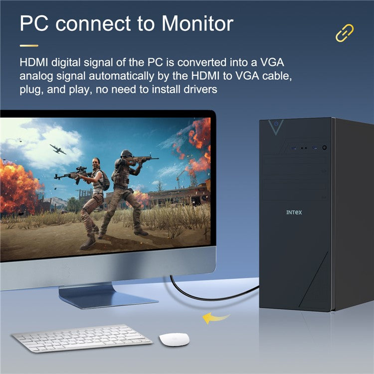 MINDPURE AD037 3m HDMI to VGA Cable 1080P 60Hz HD-Compatible Cord for TV / Monitor / Projector