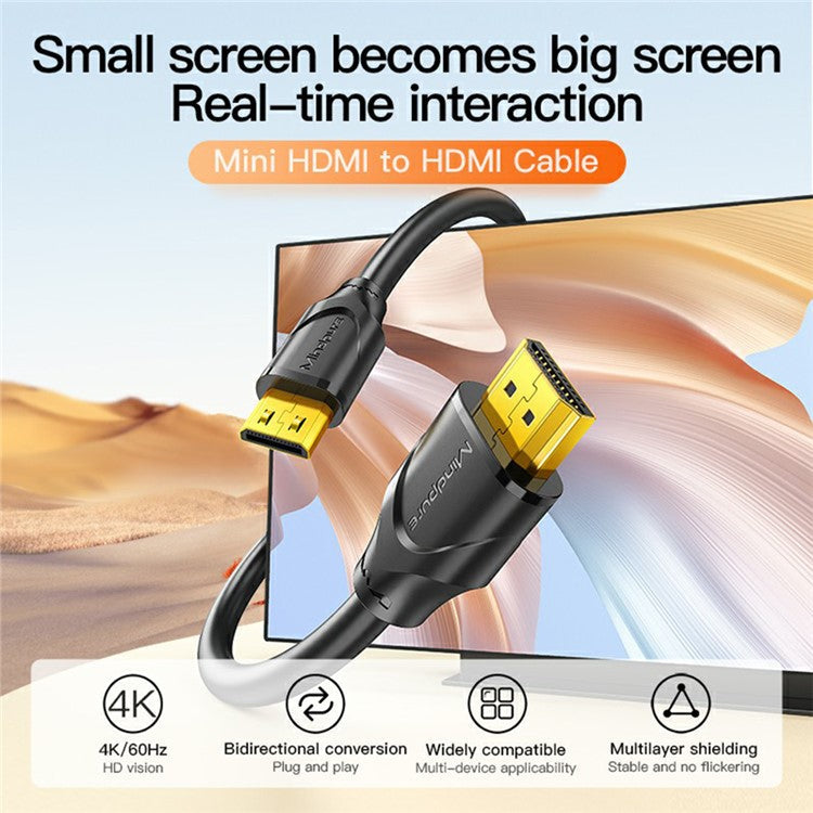 MINDPURE AD016 1m Mini HDMI to HDMI 4K HD Video Monitor Projector TV Connection Cable