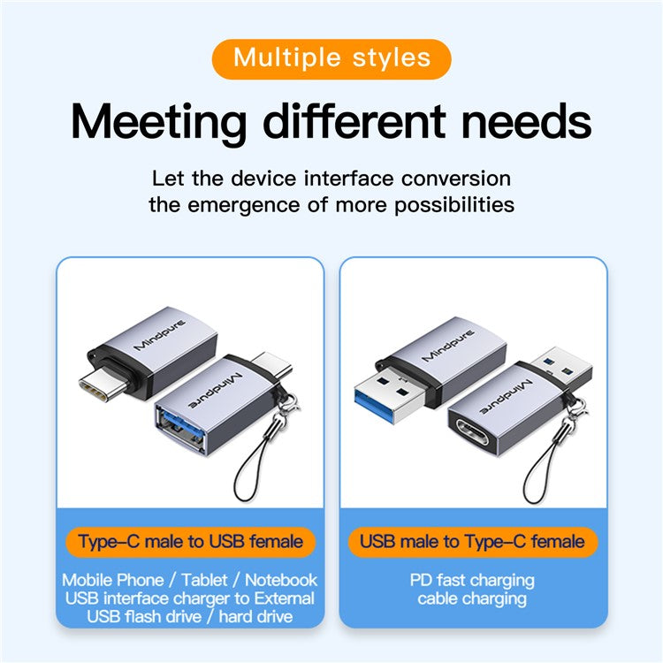 MINDPURE USB 3.2 Gen2 / Type-C Mini Converter OTG Adapter with Anti-loss Lanyard - AD55 / USB to Type-C