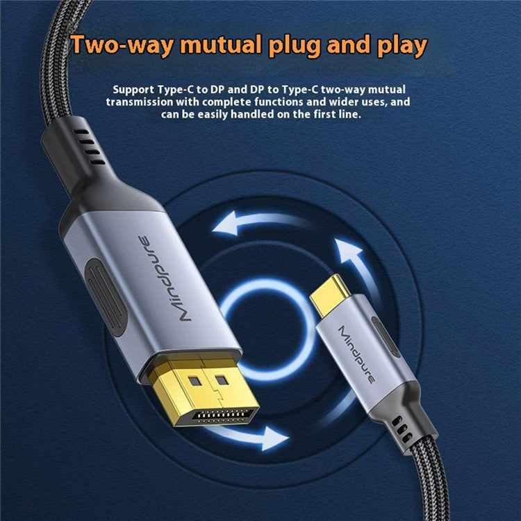 MINDPURE USB Type-C to DisplayPort DP 1.4 Cable 8K 60Hz Converter Wire Support Dynamic HDR