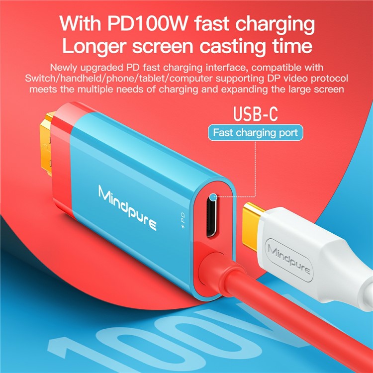 MINDPURE AD062 2m Type-C to HDMI 4K 60Hz HD Video Converter Cable - Red+Blue