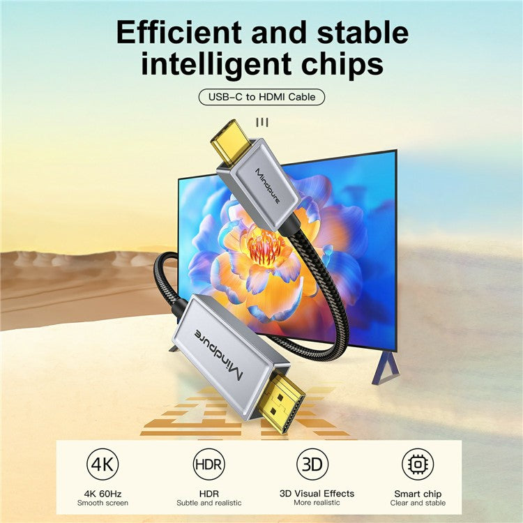MINDPURE AD057 1.8m Type-C to HDMI 4K 60Hz 3D Visual Effect HD Video Converter Cable
