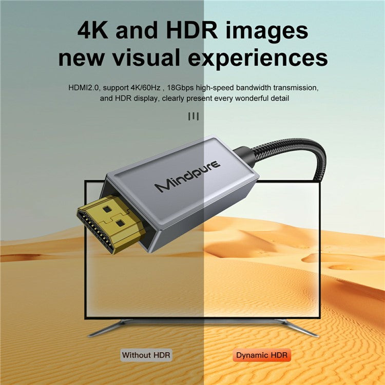 MINDPURE AD057 1.8m Type-C to HDMI 4K 60Hz 3D Visual Effect HD Video Converter Cable