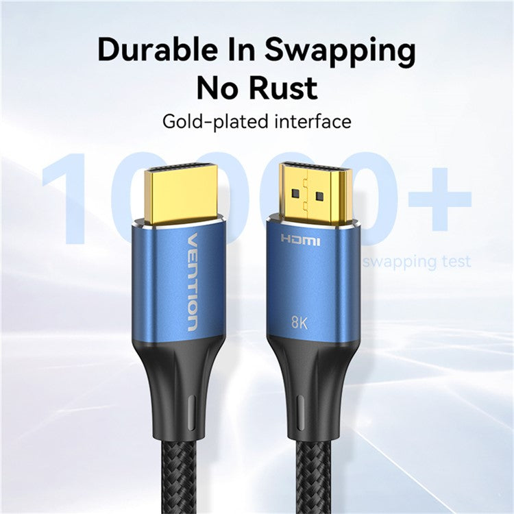 VENTION ALGLI 3m HDMI-A Male to Male 8K HD Cable Aluminum Alloy Cotton Braided HDMI Wire - Blue