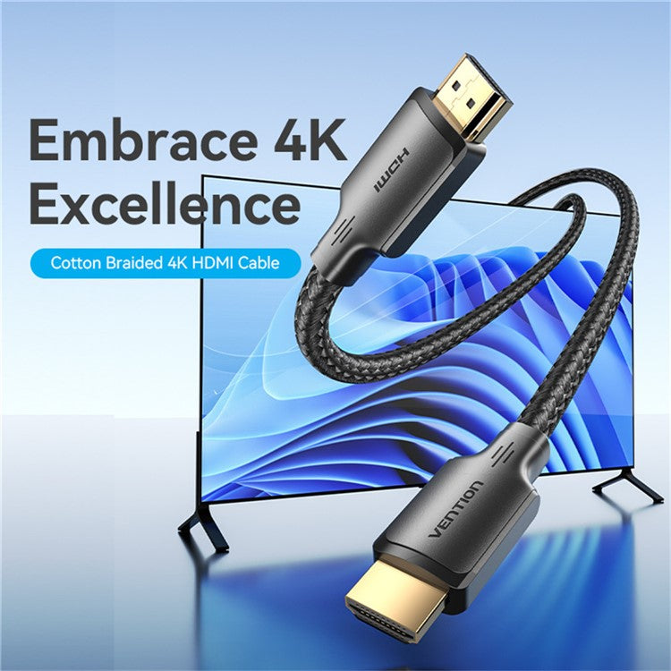VENTION ALLBM 12m HDMI-A Male to Male 4K HD Video Cable Cotton Mesh Braided HDMI Cord - Black