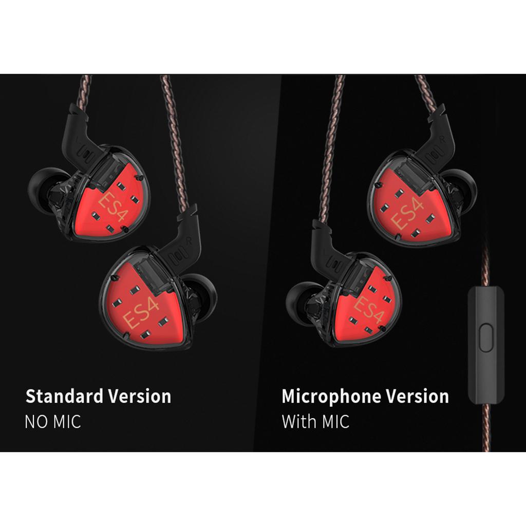 KZ ES4 1DD+1BA  In Ear Earphone Hybrid Headset HIFI Earbuds w/ MIC Black