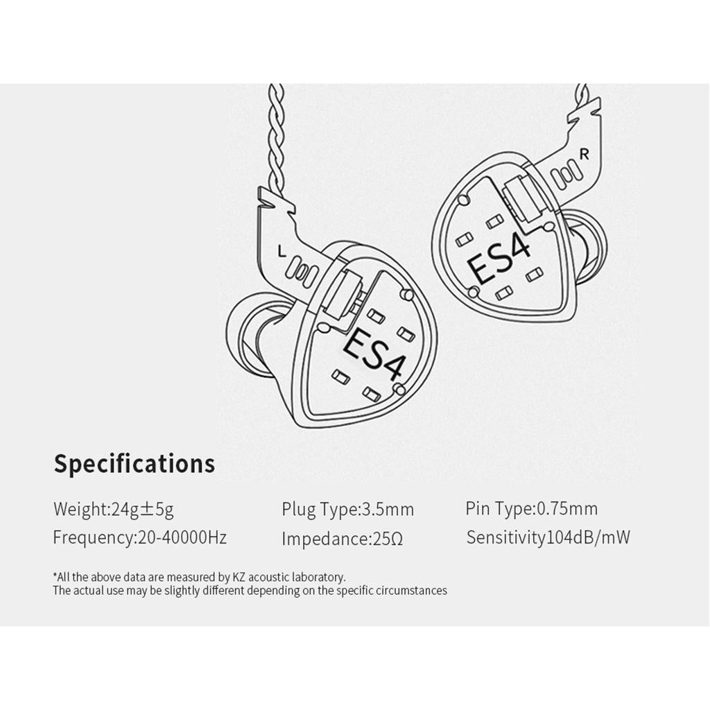 KZ ES4 1DD+1BA  In Ear Earphone Hybrid Headset HIFI Earbuds  Black