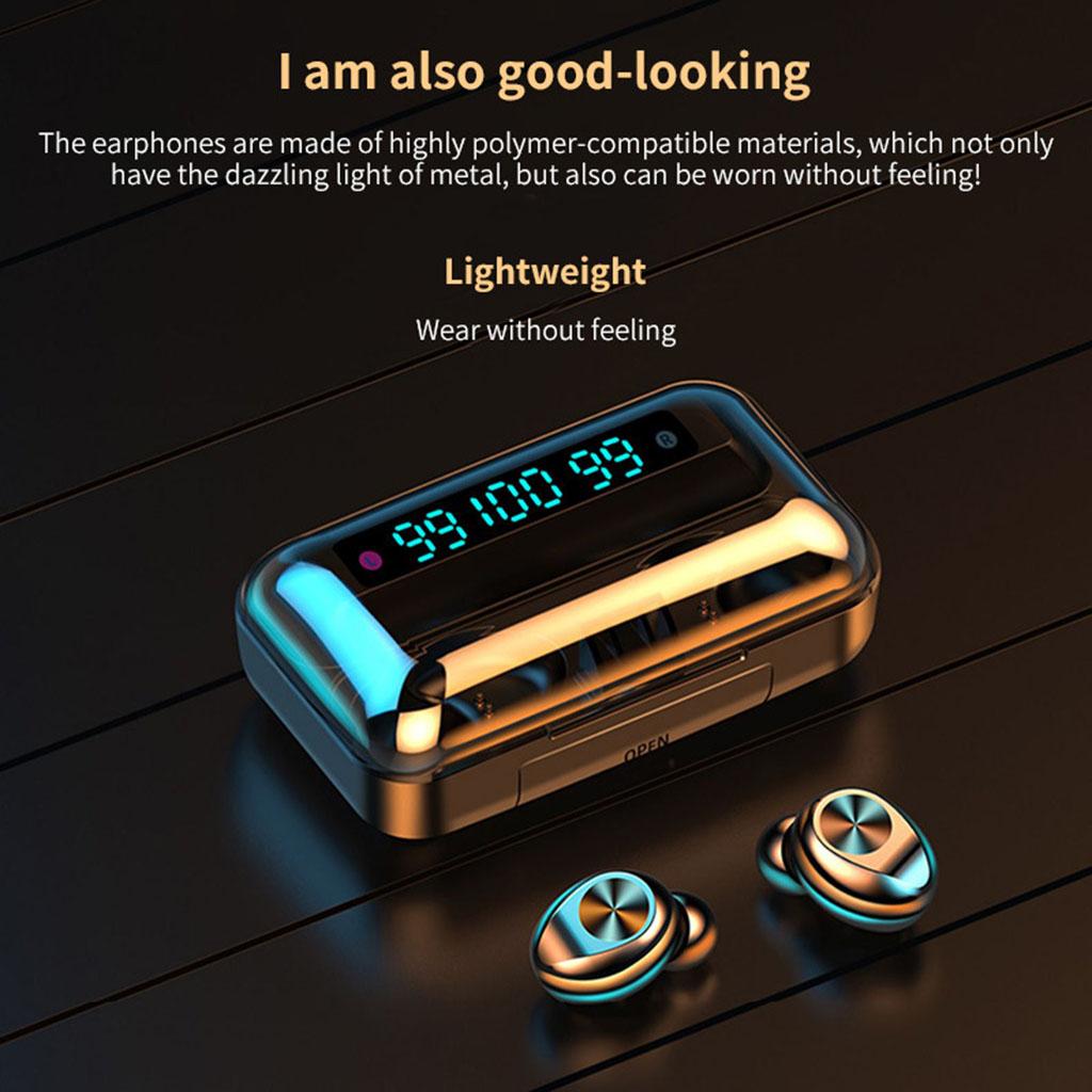 1 Pair Stereo Wireless Earbuds with 2000mAh LED Display Case Black