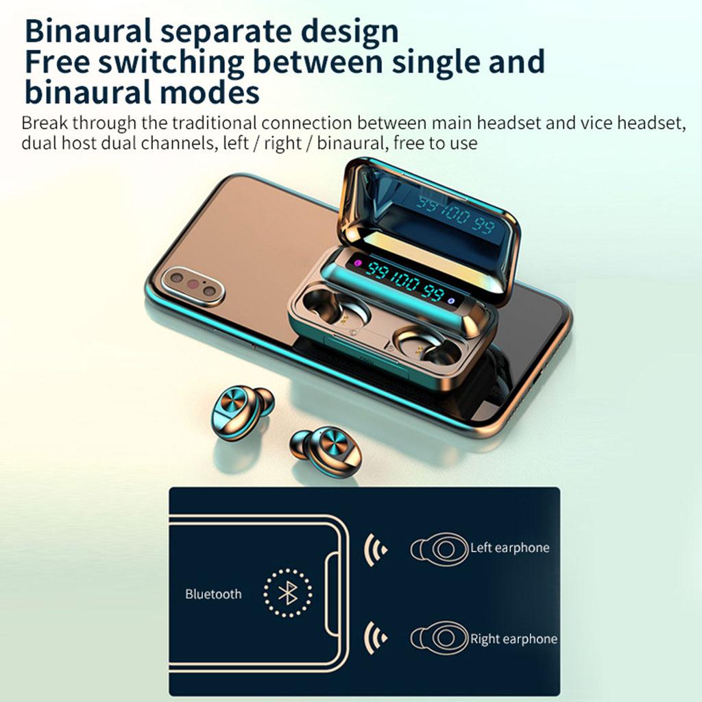 1 Pair Stereo Wireless Earbuds with 2000mAh LED Display Case Black