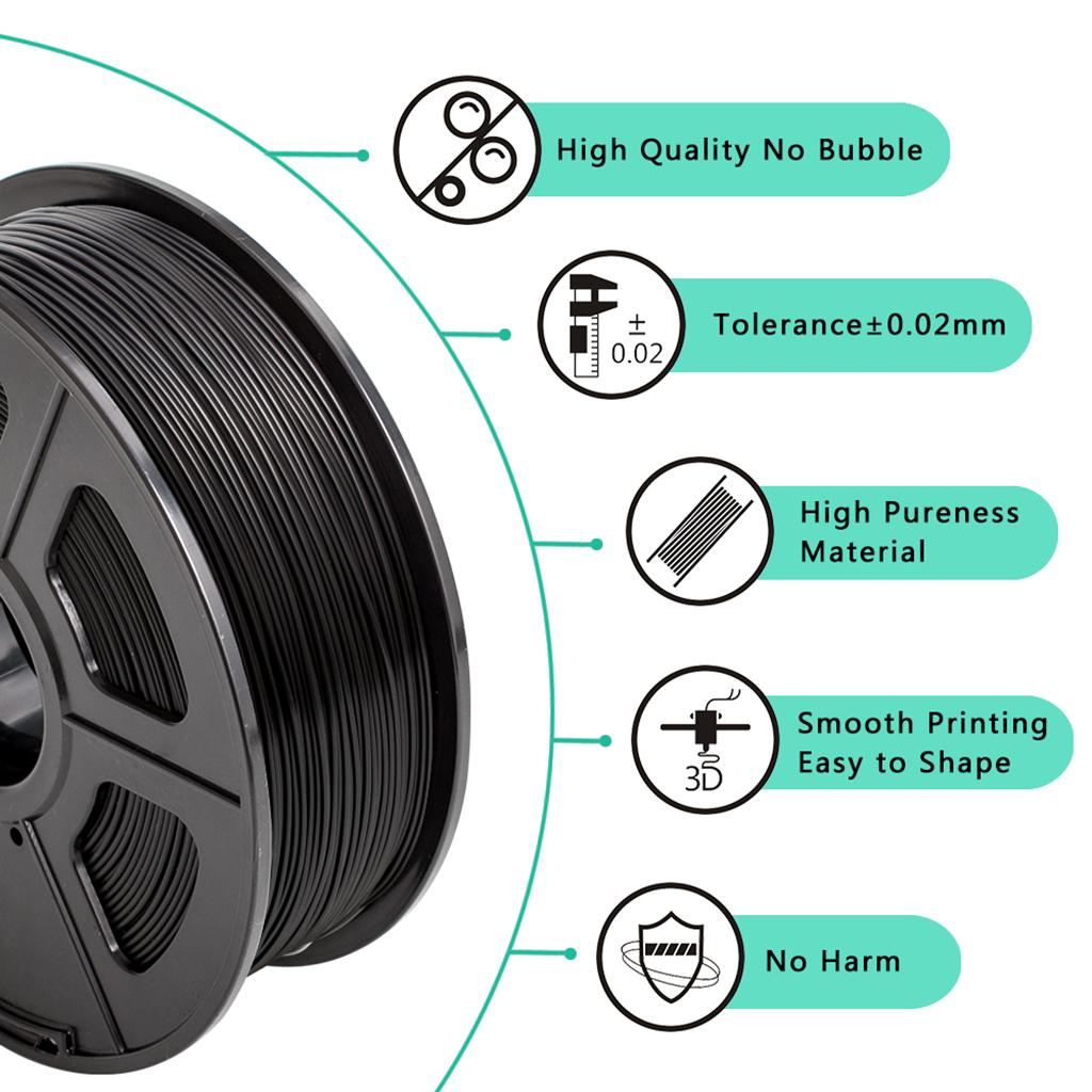 ABS Filament 1.75mm for 3D Printer +/- 0.02mm 1kg Spool (2.2lbs) Black