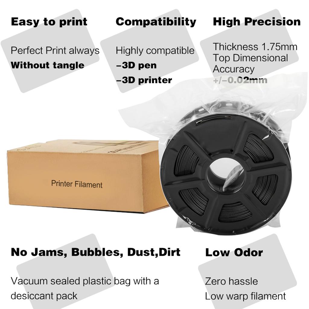 ABS Filament 1.75mm for 3D Printer +/- 0.02mm 1kg Spool (2.2lbs) Black