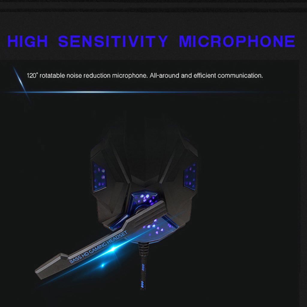 Wired Head-mounted Gaming Headset with Mic and LED Light Black Red