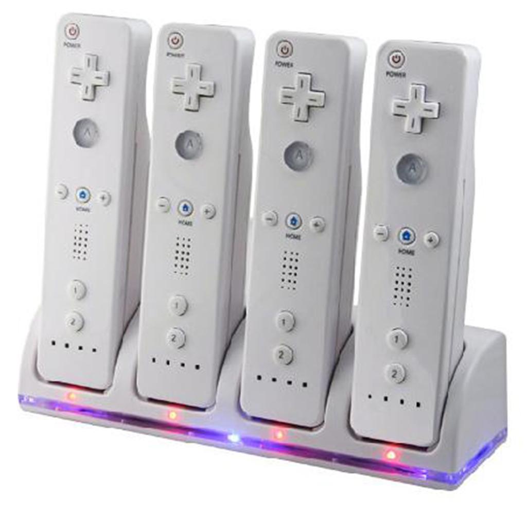 Charging Dock Station +4* 2800mAh Batteries For Wii Remote Controller White