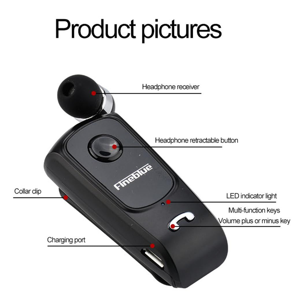 Fineblue Bluetooth Headset Collar Clip Earphone Universal Earpiece Golden