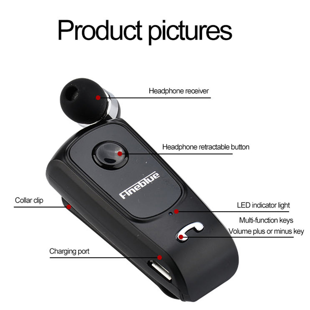 Fineblue Bluetooth Headset Collar Clip Earphone Universal Earpiece Silver