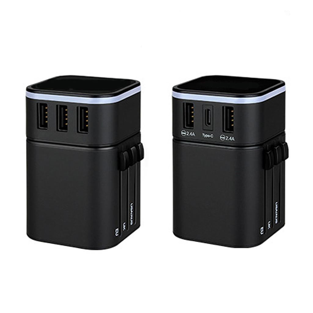Travel Adapter International Power Charger Plug Converter 2-USB Type-C Black