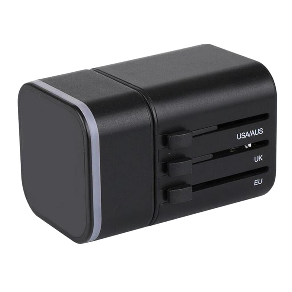 Travel Adapter International Power Charger Plug Converter 2-USB Type-C Black