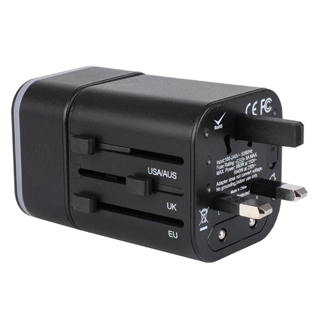 Travel Adapter International Power Charger Plug Converter 2-USB Type-C Black