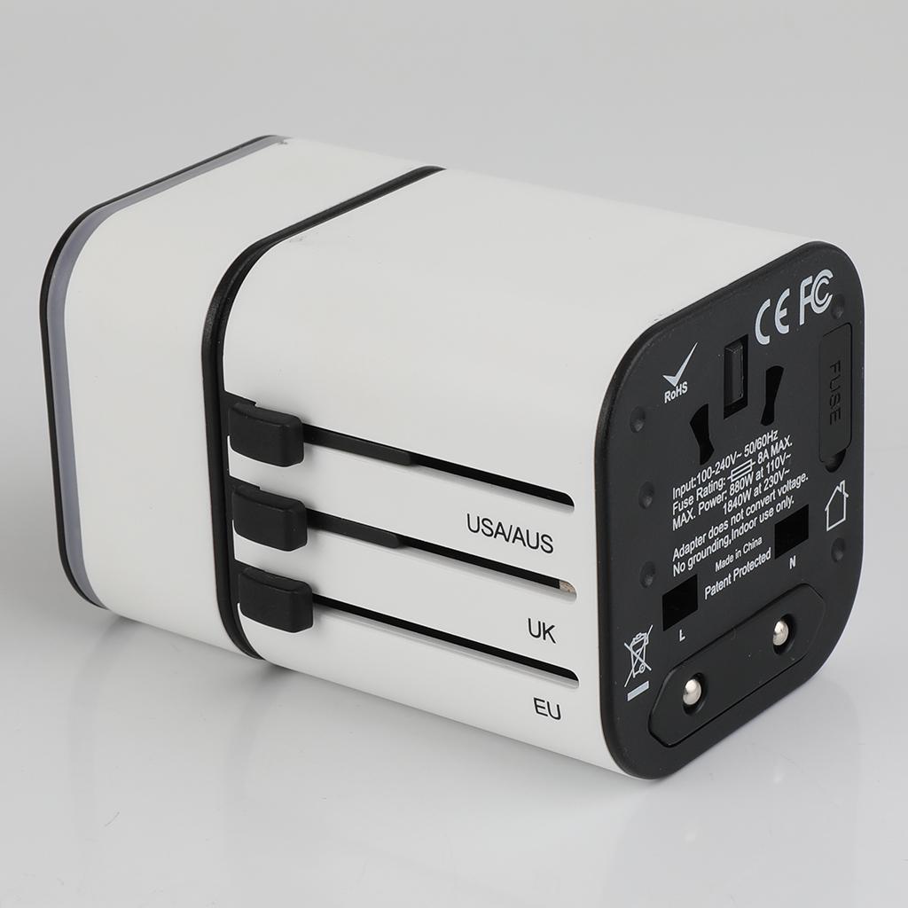Travel Adapter International Power Charger Plug Converter 2-USB Type-C White