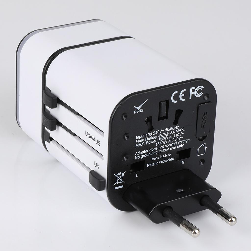 Travel Adapter International Power Charger Plug Converter 2-USB Type-C White