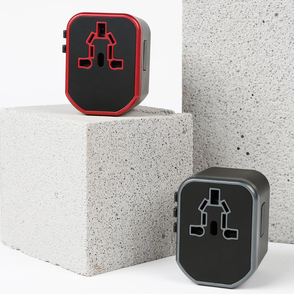 Universal All in One Travel Adapter Power Converter 2 USB Port Red