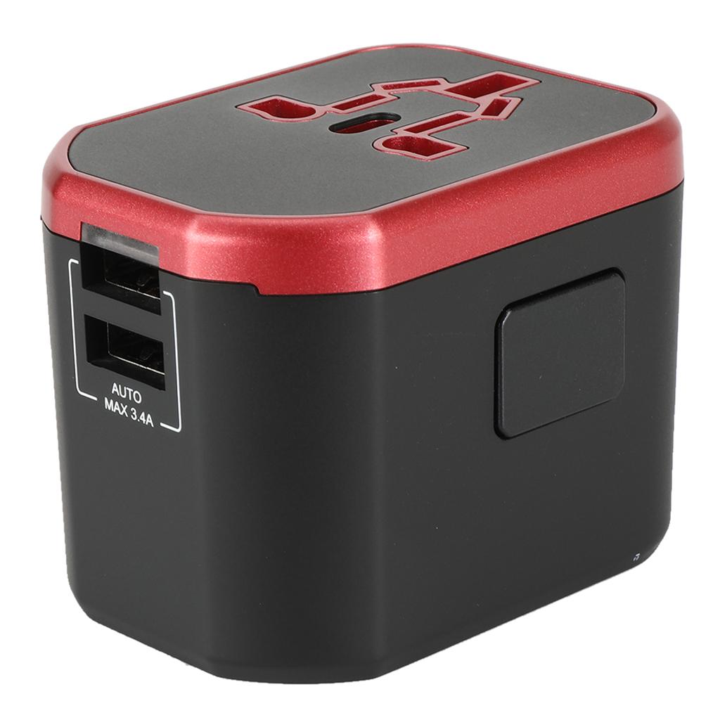 Universal All in One Travel Adapter Power Converter 2 USB Port Red