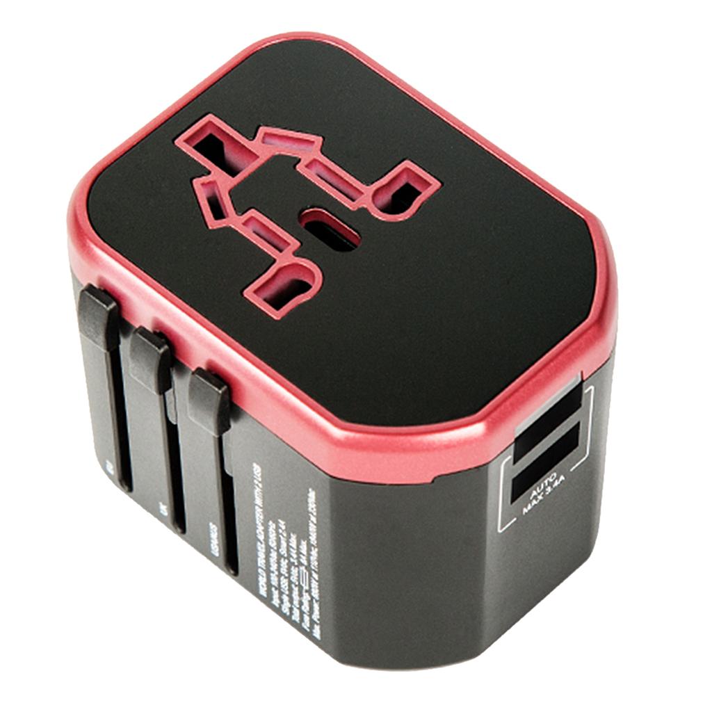 Universal All in One Travel Adapter Power Converter 2 USB Port Red
