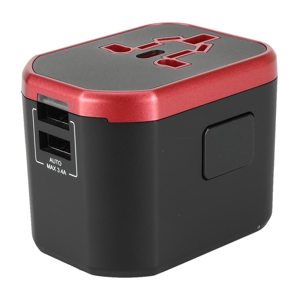 Universal All in One Travel Adapter Power Converter 2 USB Port Red
