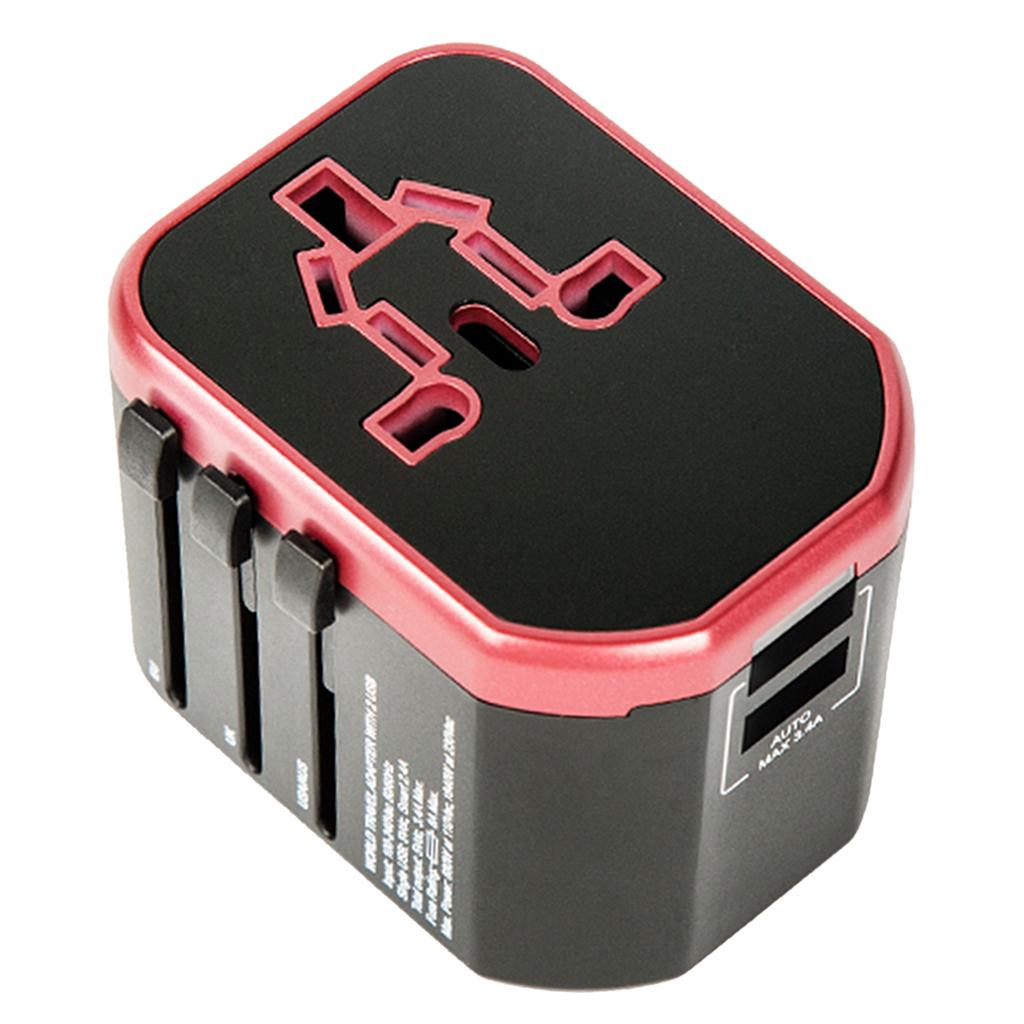 Universal All in One Travel Adapter Power Converter 2 USB Port Red