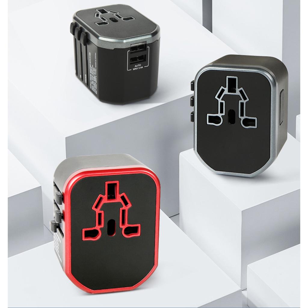 Universal All in One Travel Adapter Power Converter 2 USB Port Silver