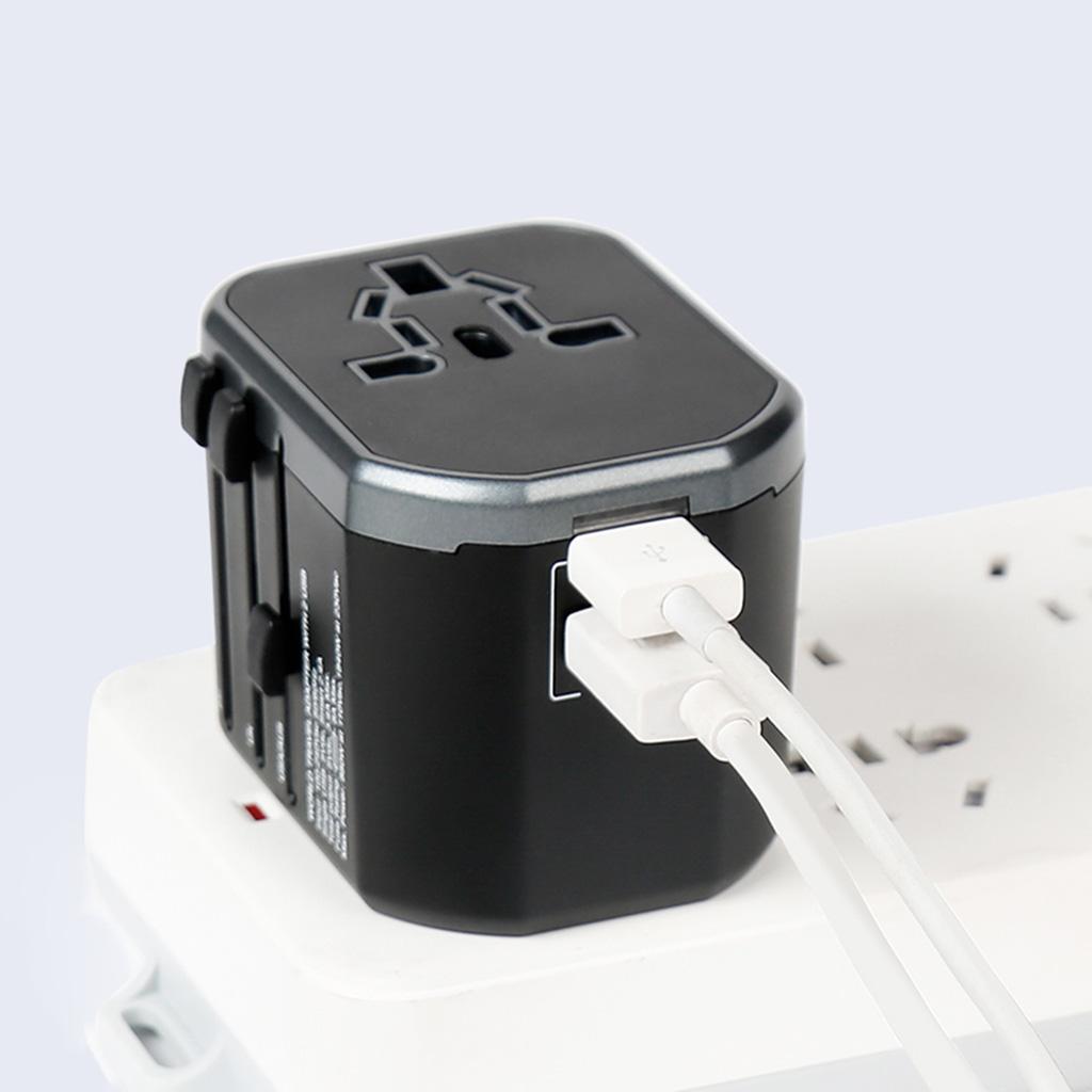 Universal All in One Travel Adapter Power Converter 2 USB Port Silver