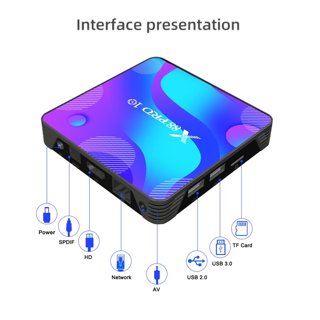 4K Ultra HD X88 PRO 10 Quad Core Smart Media Player RK3318  4G+64G EU Plug
