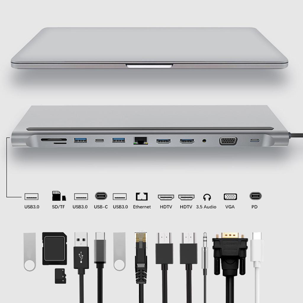 USB Type C 3.0 to HDMI 12 in 1 Hub Adapter (HDMI + USB3.0 + USB2.0 + VGA )