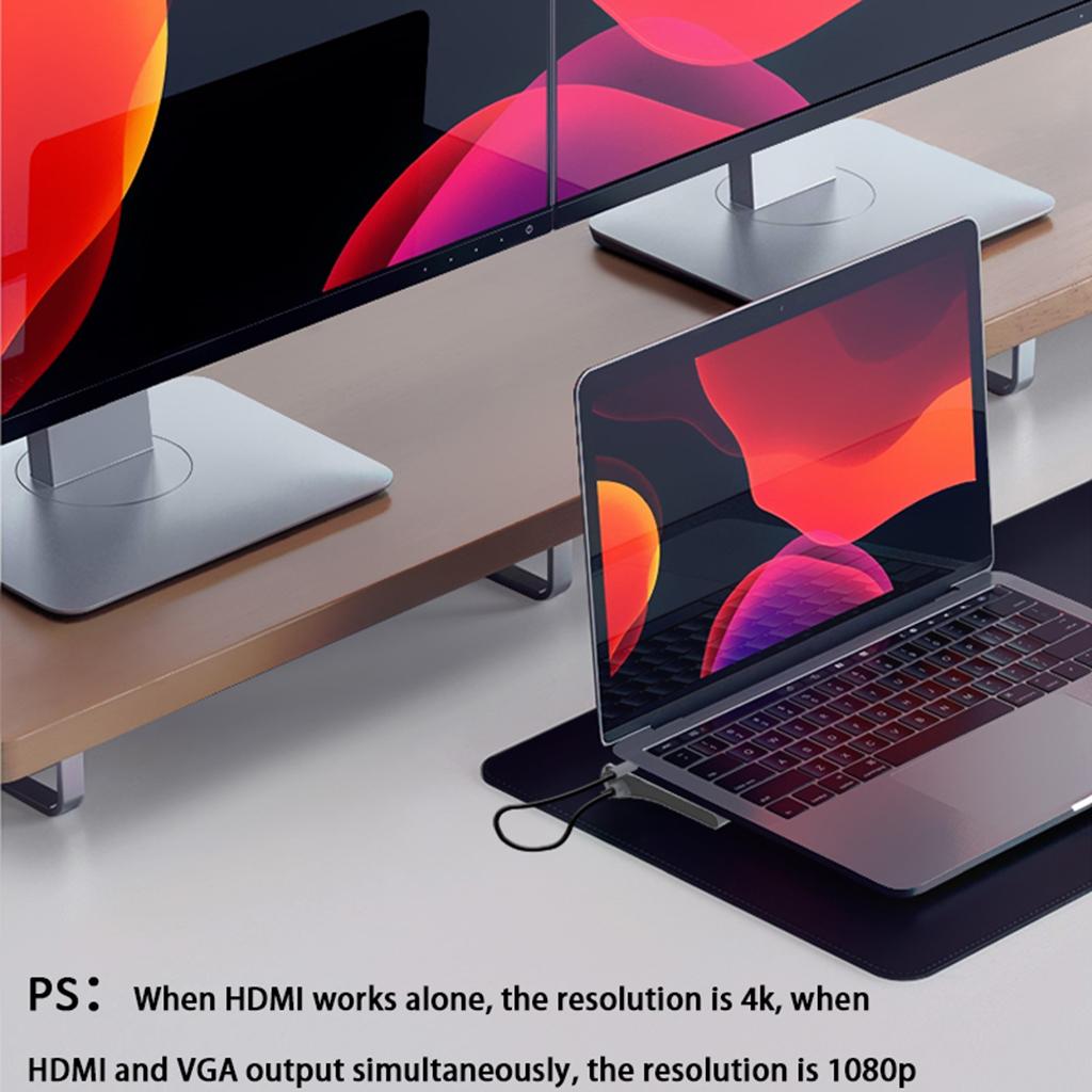 USB Type C 3.0 to HDMI 12 in 1 Hub Adapter (HDMI + USB3.0 + USB2.0 + VGA )