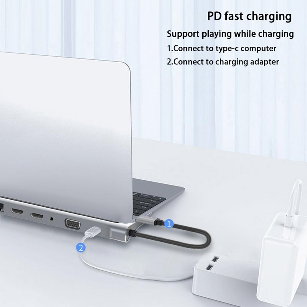 USB Type C 3.0 to HDMI 12 in 1 Hub Adapter (HDMI + USB3.0 + USB2.0 + VGA )