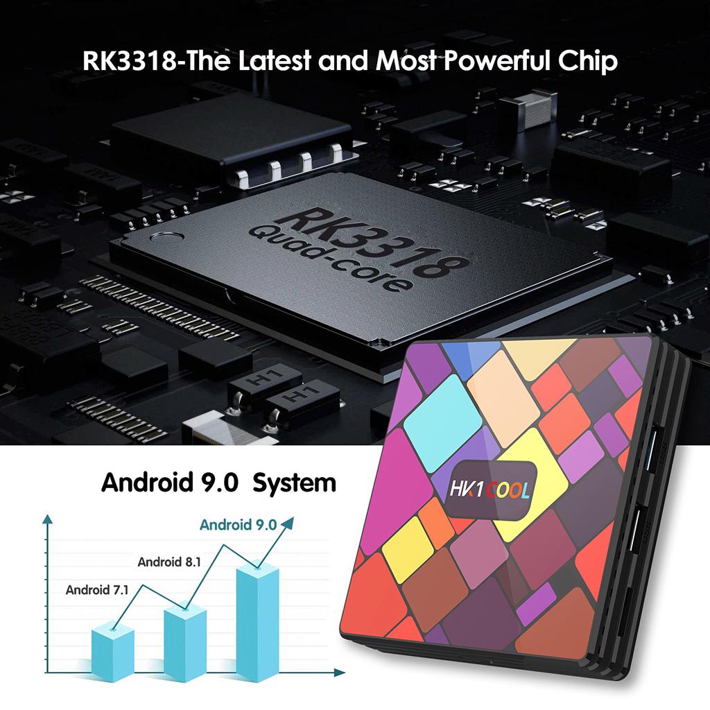 HK1 COOL Android 9.0 Box RK3318 Quad-Core 2.4G/5G Set Top Box 4GB+64GB EU