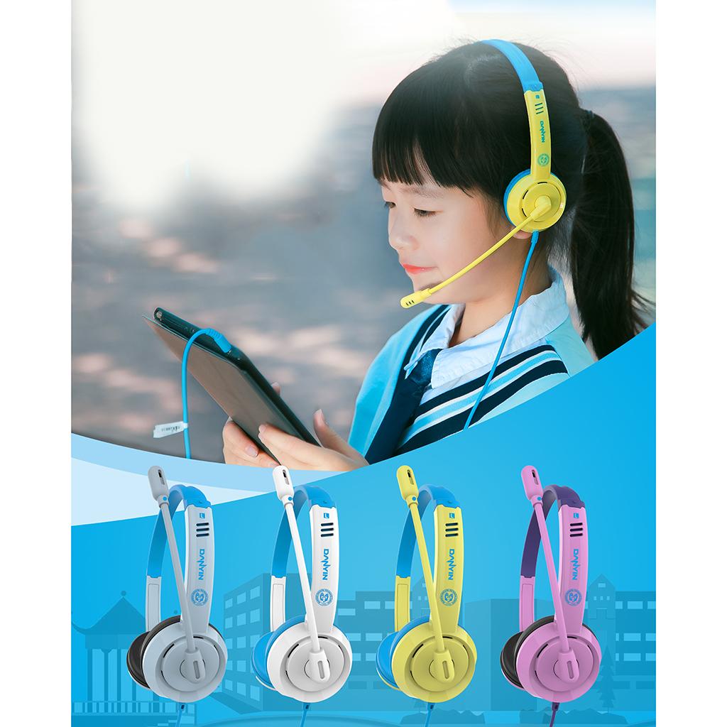 Kids Headphones 3.5mm Wired On-Ear Children Headset 4 Pole 3.5mm Blue Yellow