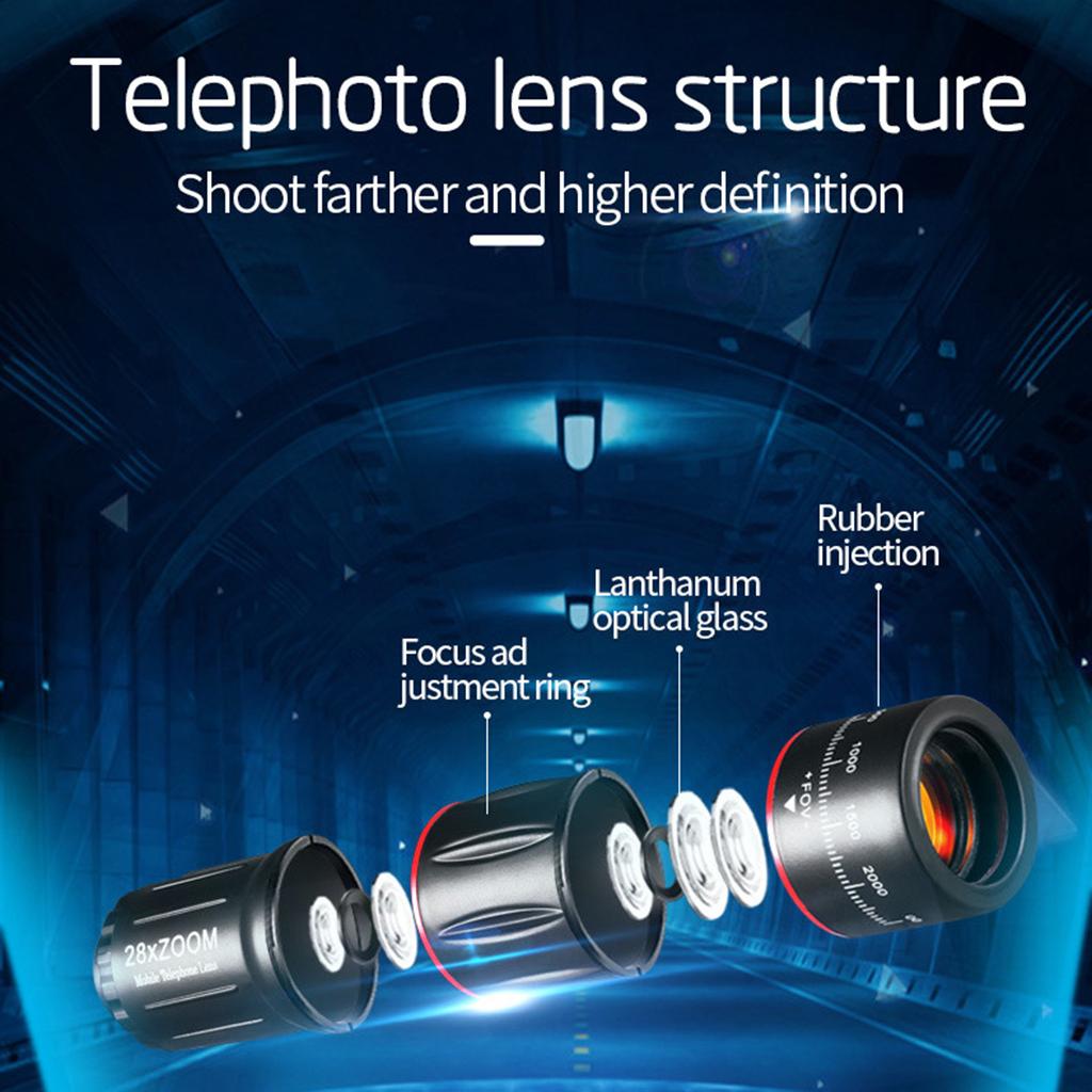 28X Zoom HD Lens Monocular Telescope+ Tripod +Clip for Universal Cell Phone