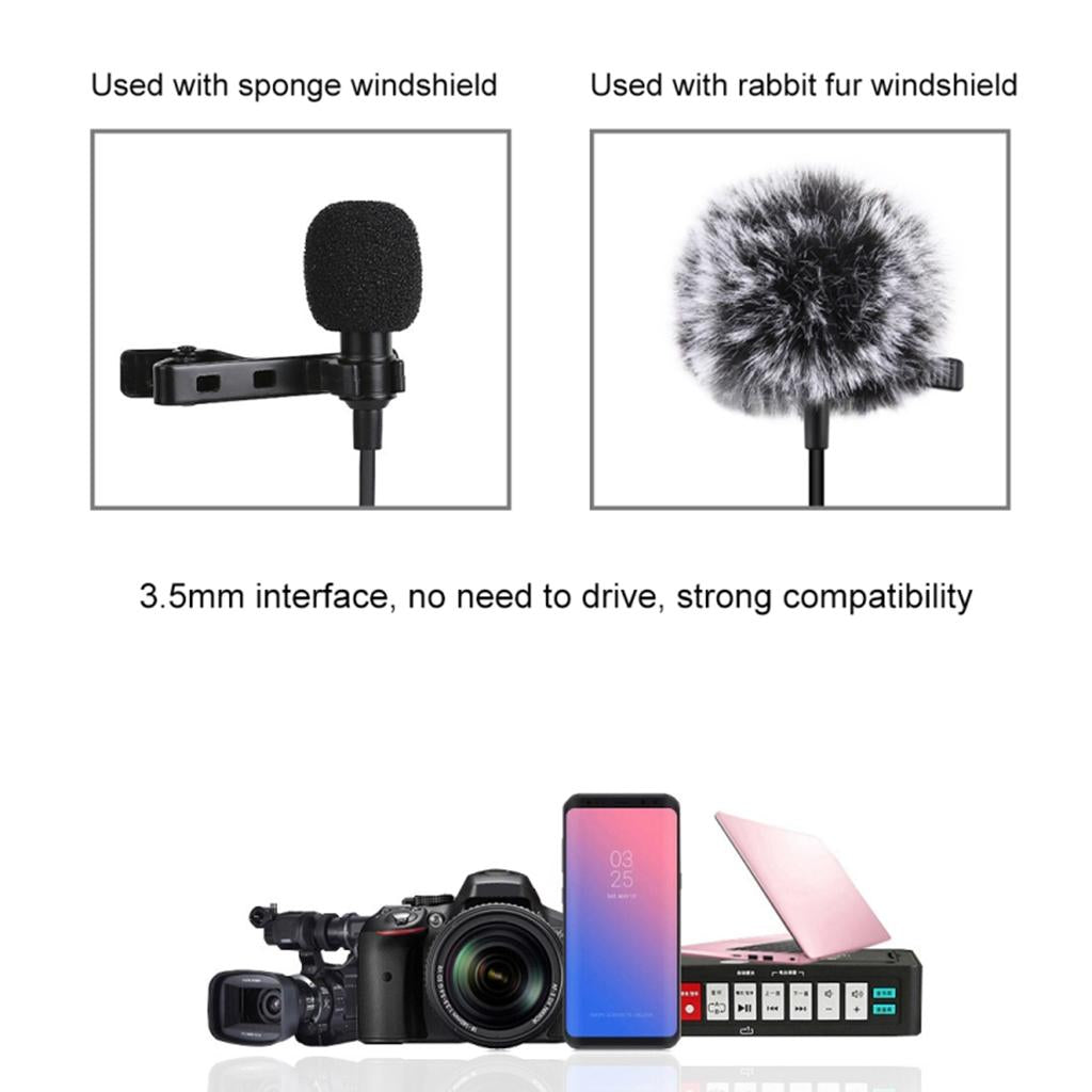 Clip-on Lapel Mini Lavalier Mic Microphone For Phone 3.5mm Jack 1.5M